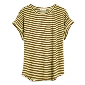 Madewell Linen-Blend Asbury Tee in Lorrie Stripe Weathered Olive